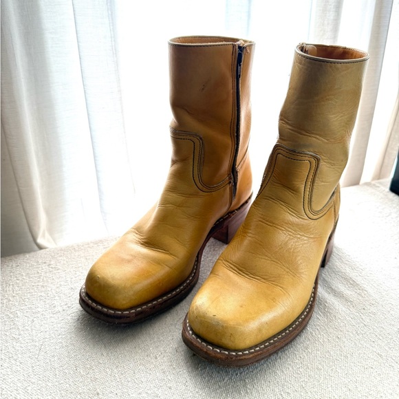 Frye Shoes - Vintage frye campus boot banana yellow short mid calf rare white label heeled